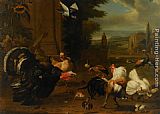 A Palace Garden with Exotic Birds and Farmyard Fowl by Melchior de Hondecoeter